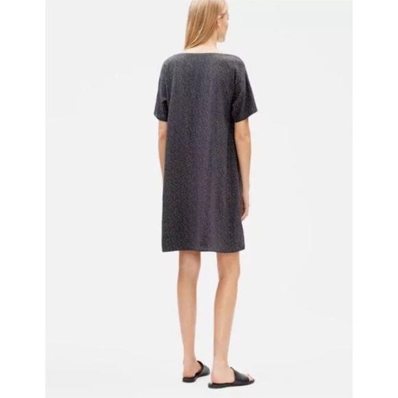 EILEEN FISHER TENCEL MORSE CODE GRAPHITE SHIFT DRESS SZ S - Picture 4 of 8